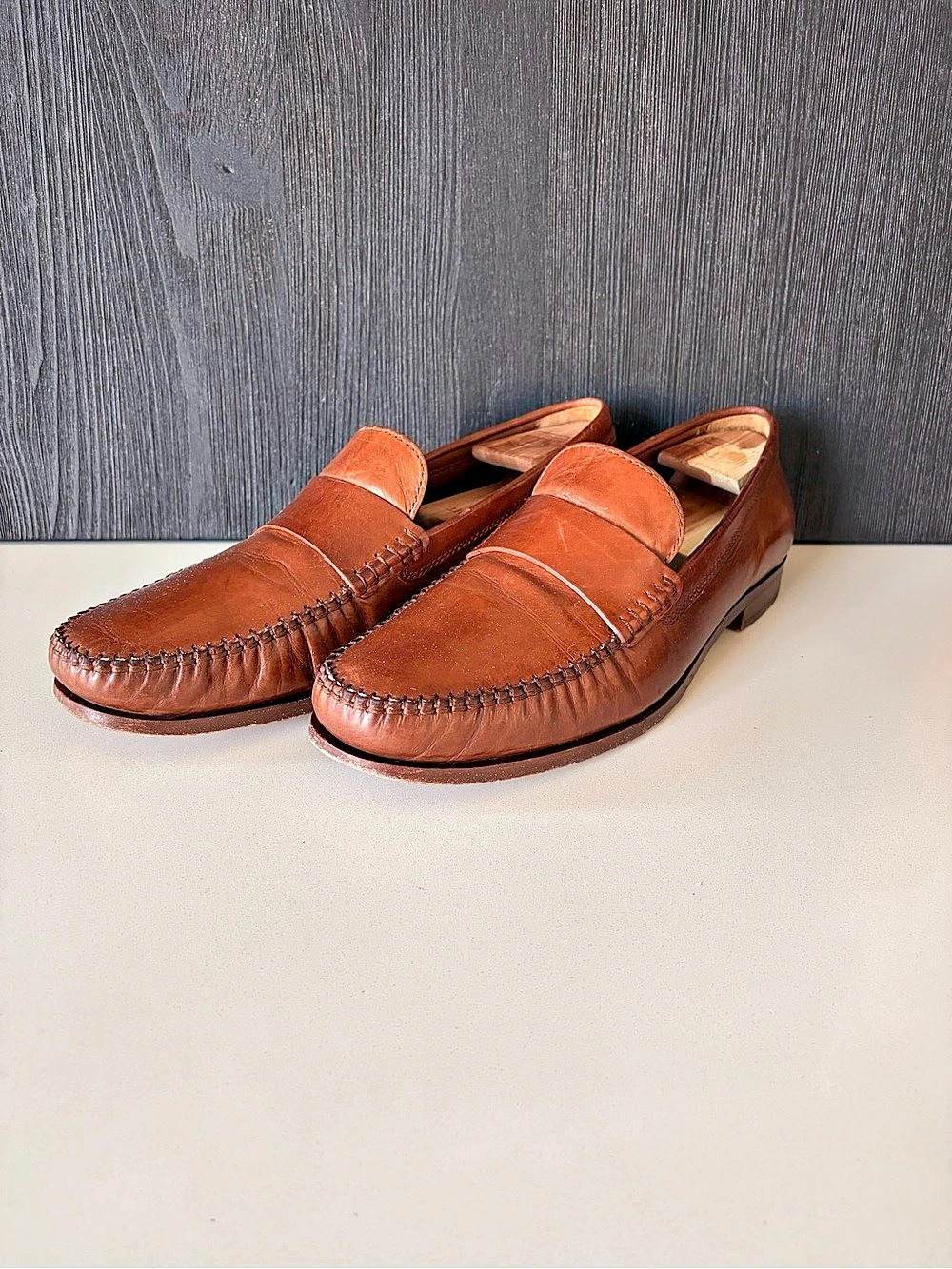 Trask Sutton Brown Leather Penny Loafers Men’s 12M Handsewn